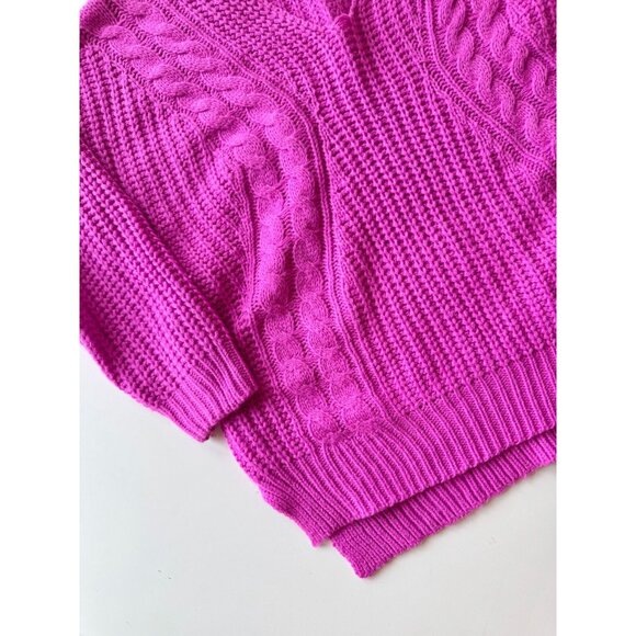 NWOT HEARTLOOM Evon Orchid Fuchsia Pink Cable Knit V-Neck Sweater, Size L - Picture 8 of 12